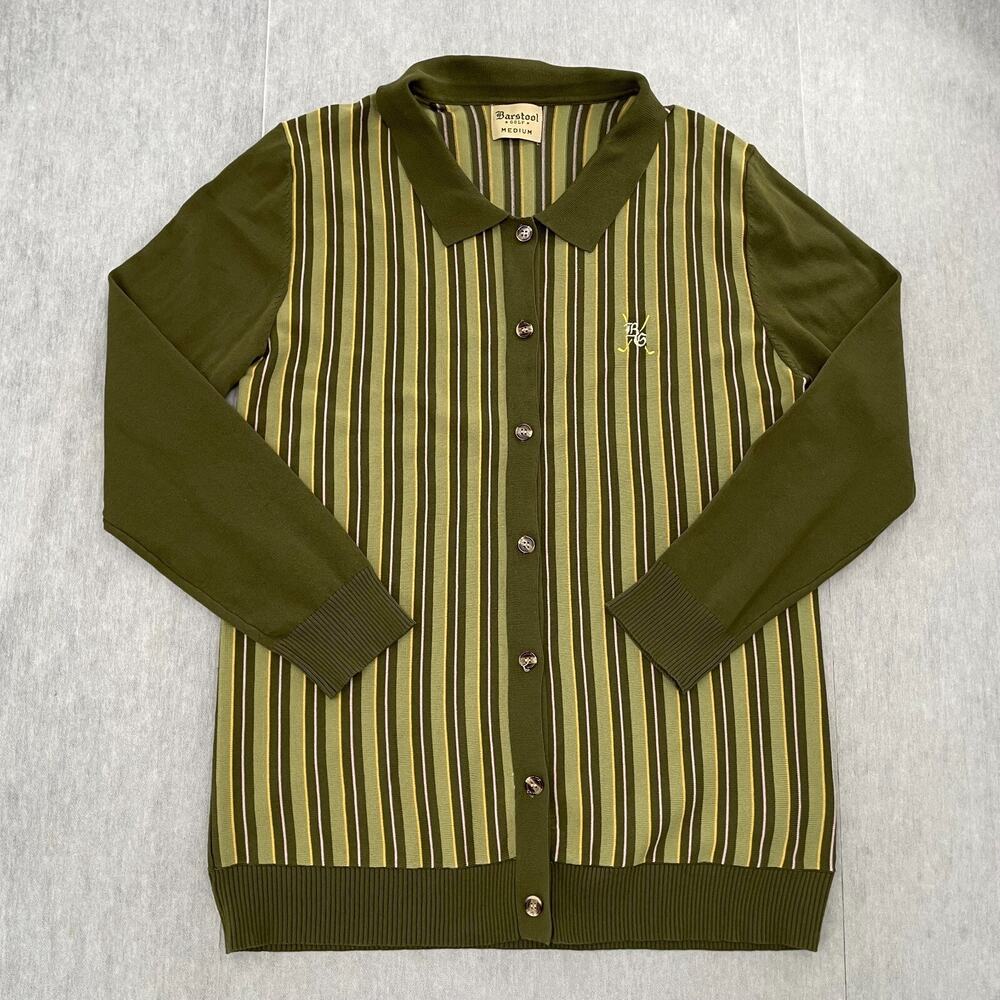 Barstool Golf Sweater Adult Medium Green Stripe Button Up Long Sleeve Logo Men M